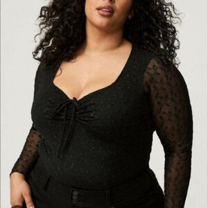 TORRID Black Floral Mesh Tie Front Blouse Sz 5X Goth Witchy